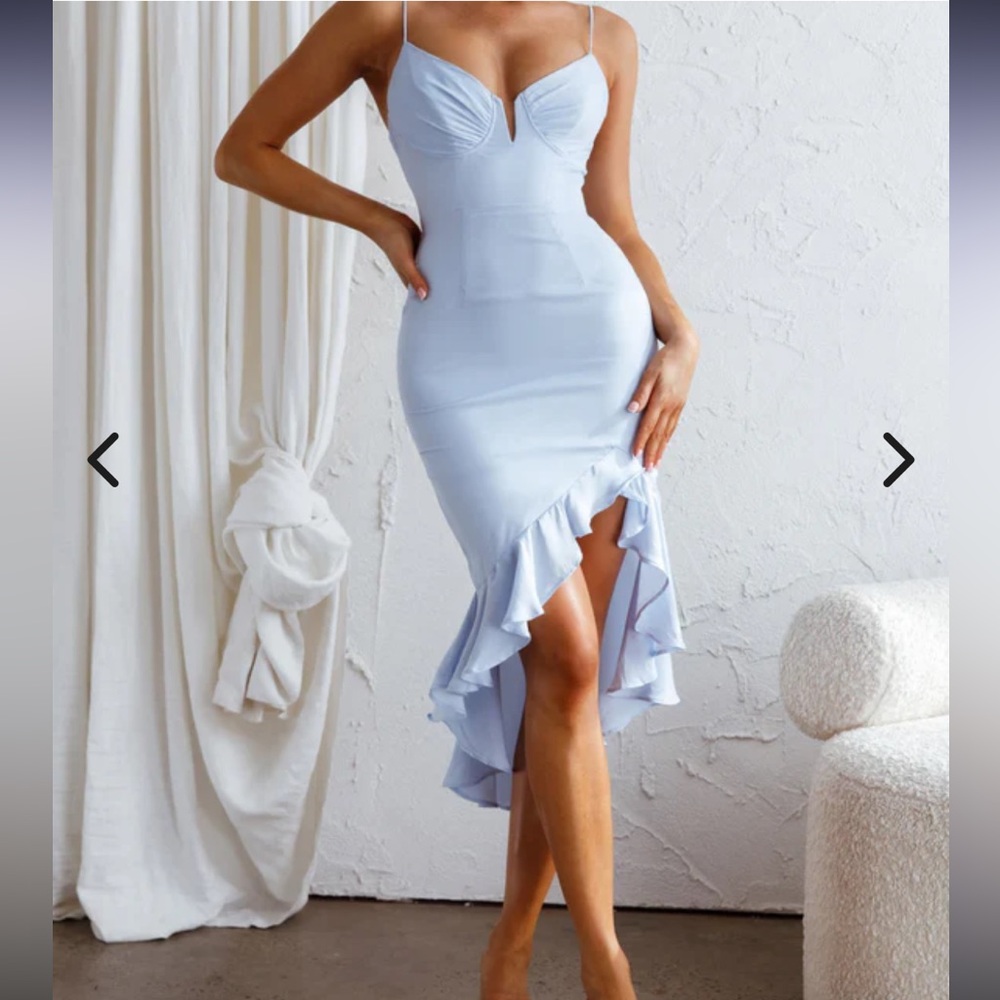 Selfie Leslie Steele Blue Lake Como Fitted Bodice High-Low Dress NWT XL *FLAW*